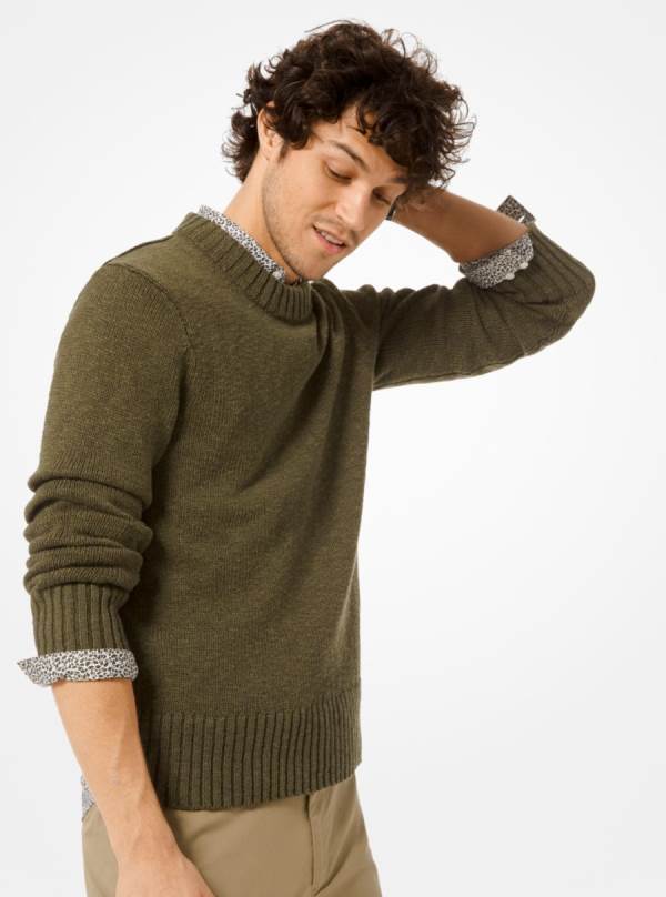 Panske Svetre Michael Kors Cotton and Linen Pullover Olivovo Zelená - Oblecenie Michael Kors Outlet | REXUA-4853